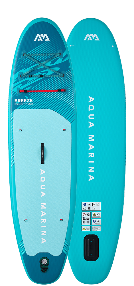 2026 Aqua Marina Breeze 9'10" inflatable SUP paddle board BT-26BRP, deck and underside view in teal and aqua
