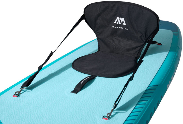 Optional kayak seat clipped to the stainless steel D-rings on the Aqua Marina Breeze deck (seat not included)