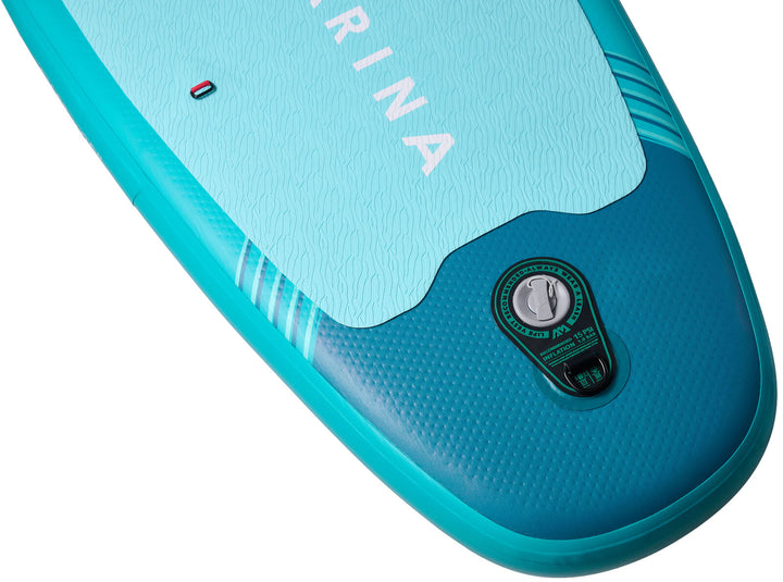 Square tail and rubber-patched air valve on the Aqua Marina Breeze inflatable SUP