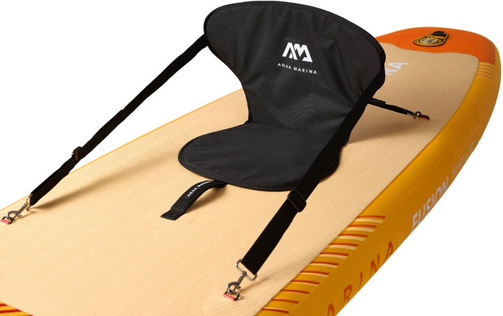 Optional kayak seat clipped to the stainless steel D-rings on the Aqua Marina Fusion deck (seat not included)