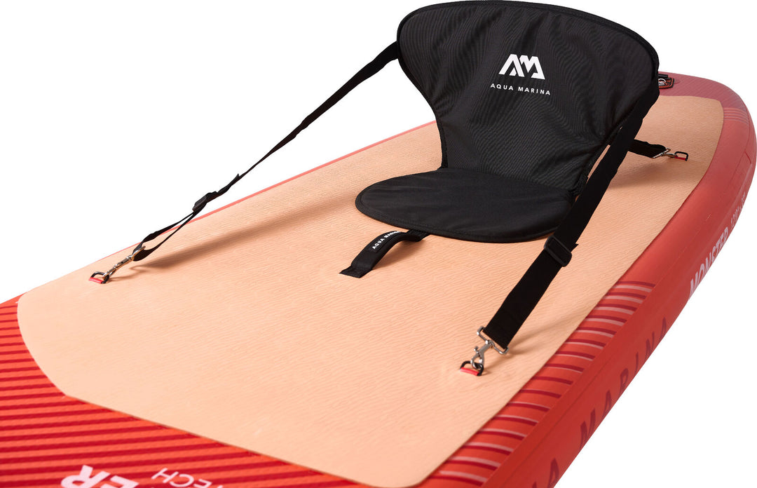 Optional kayak seat clipped to the stainless steel D-rings on the Aqua Marina Monster deck (seat not included)