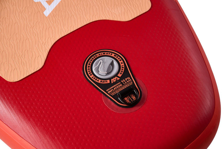 Rubber-patched air valve at the tail of the Aqua Marina Monster inflatable SUP