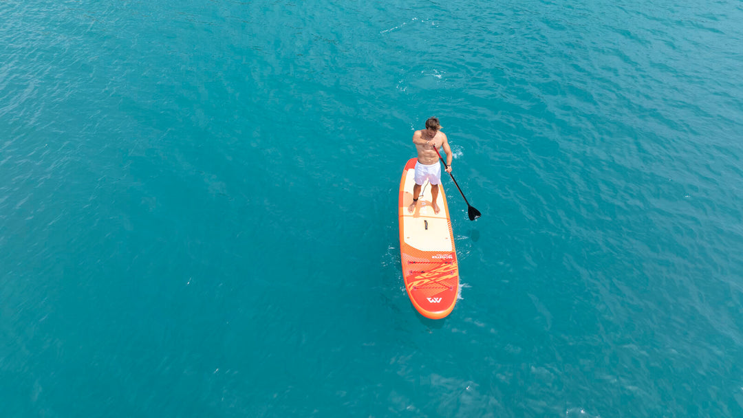 Aerial view of the 2026 Aqua Marina Monster inflatable SUP on turquoise water