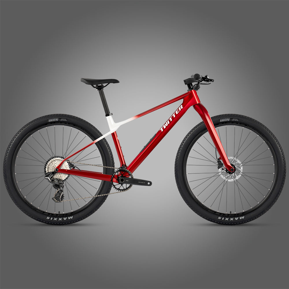 Twitter M10 carbon hardtail mountain bike – Red White, side view