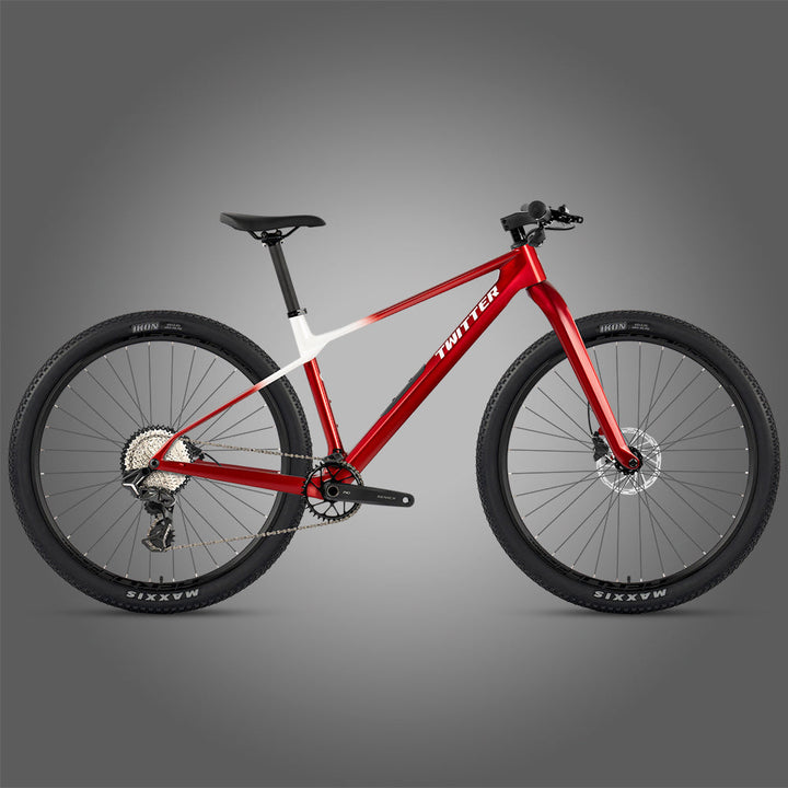Twitter M10 carbon hardtail mountain bike – Red White, side view