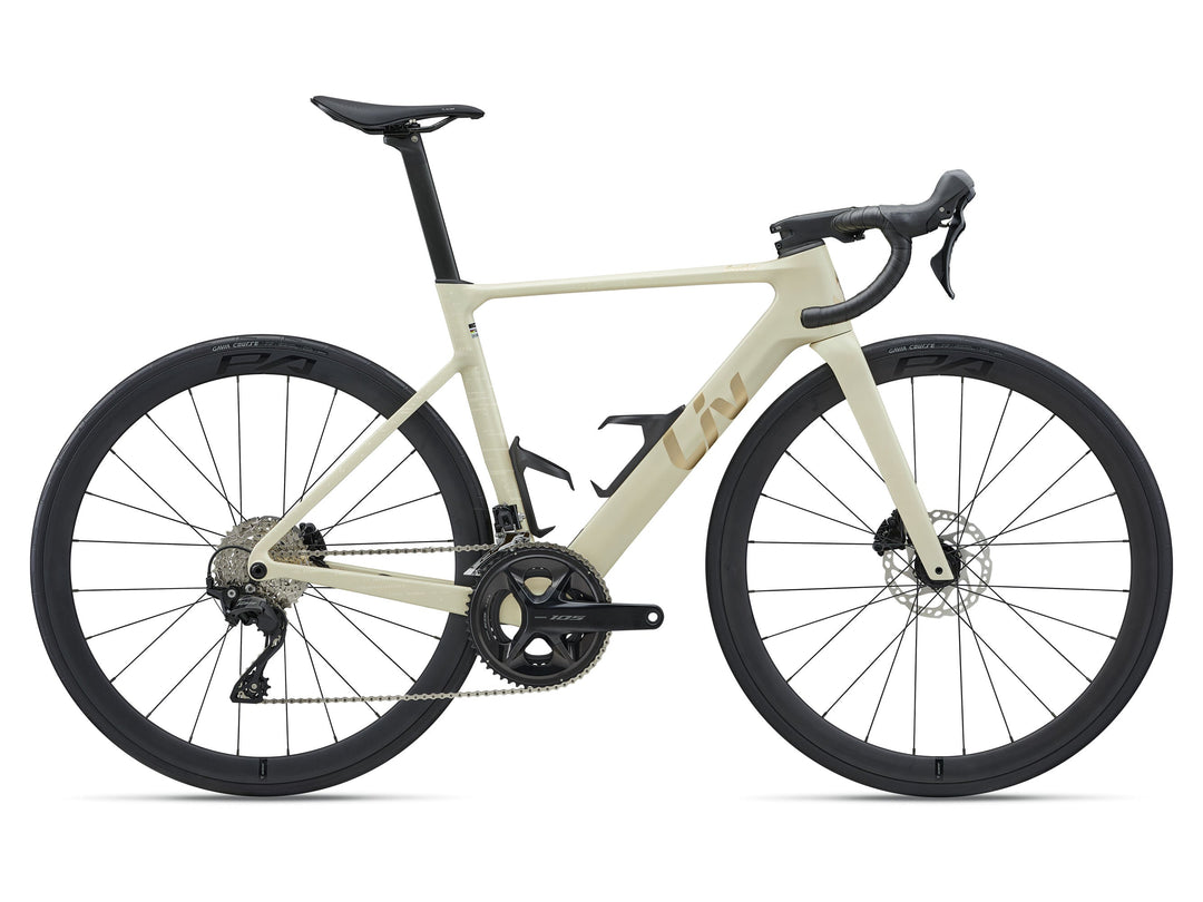 Liv 2027 EnviLiv Advanced 2 aero road bike in Desert Pearl, side view