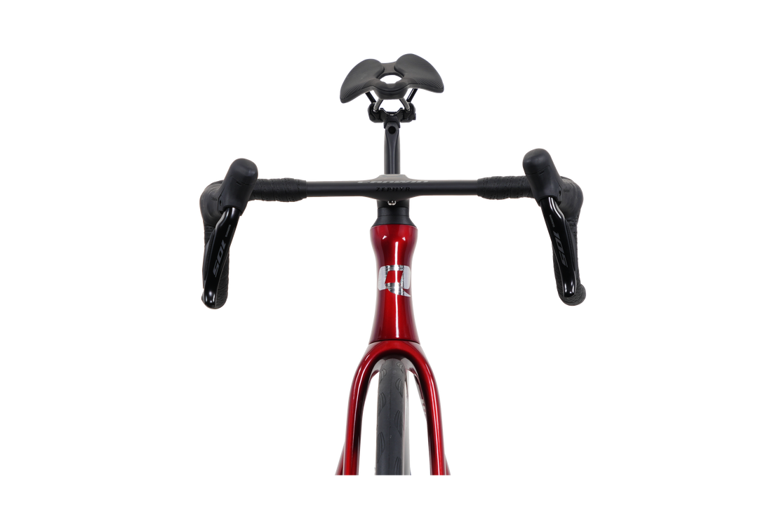 Quick Pro RIME AERO in Metallic Red, front view of the integrated handlebar
