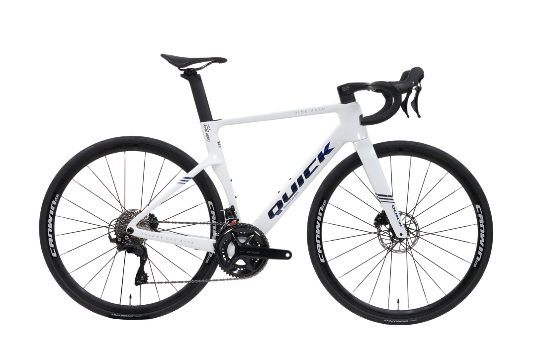 Quick Pro RIME AERO carbon aero road bike in Pearl White, side view