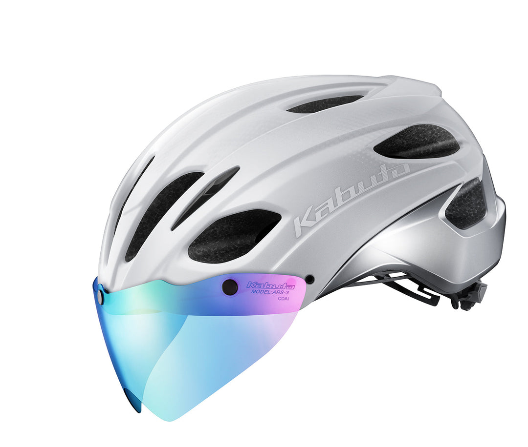 OGK Kabuto REZZA-3 helmet fitted with ARS-3 magnetic shield (sold separately), side view