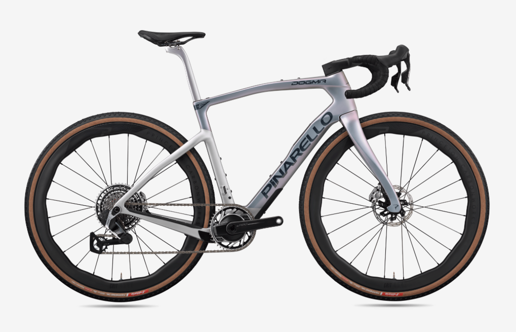 Pinarello 2026 Dogma GR gravel bike in Sky Silver CH140, side view