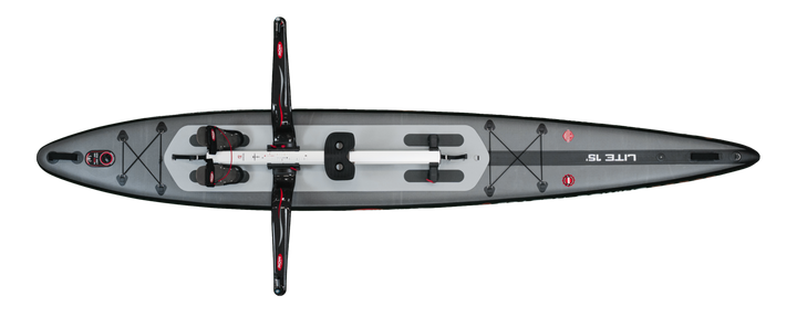 LITE 15 rowing board seen from the bow showing the 4 degree V-bottom