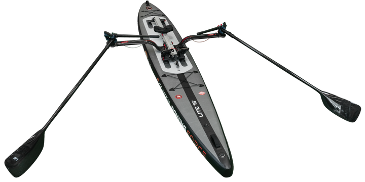 ROWonAIR LITE 15 inflatable rowing and SUP board, full-length studio view