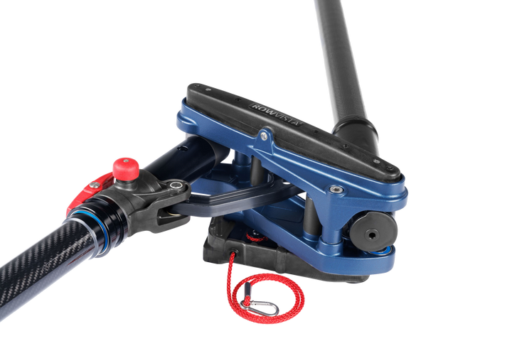 The patented RowVista rocker-arm linkage that feathers the scull blade