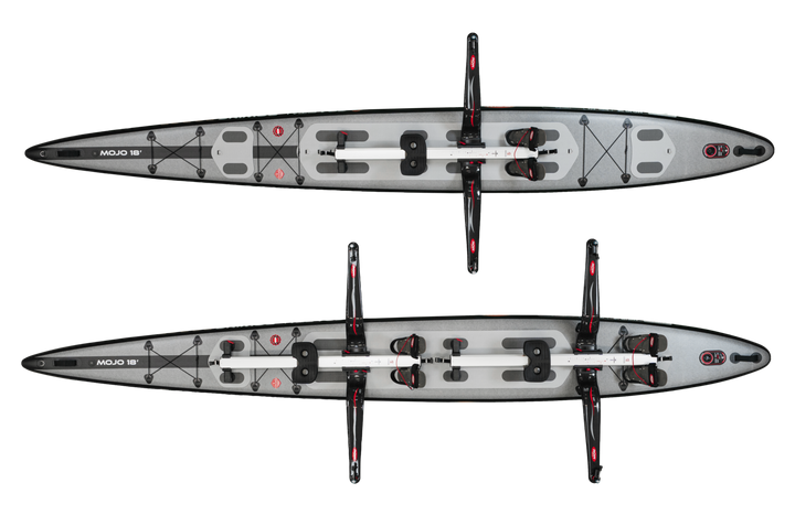 Diagram of the two rowing skid positions on the MOJO 18 for single and double sculling