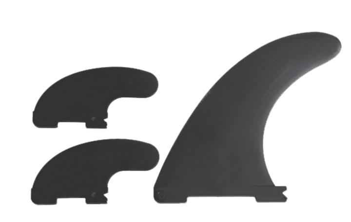 The three fins supplied with the LITE 15 and their GRI quick-hook fin boxes