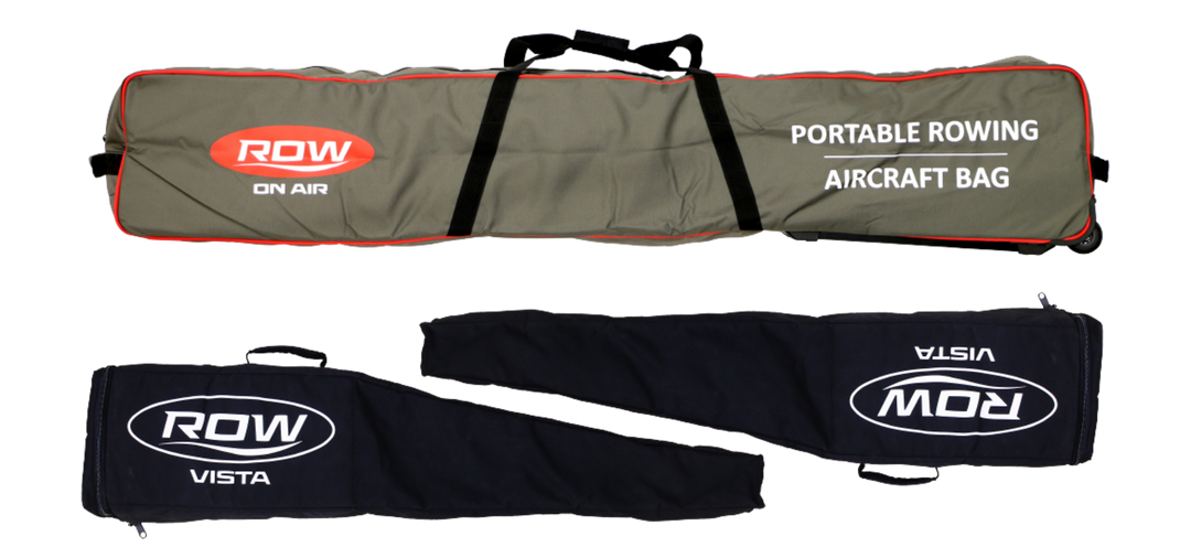 RowVista rowing system packed into its carry bags for car and air travel