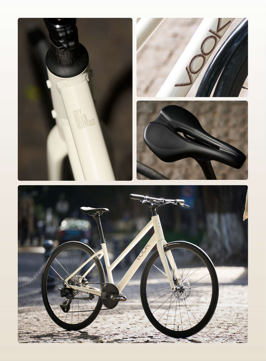 VOOK CRV details: carbon fork, frame logo, saddle and full bike
