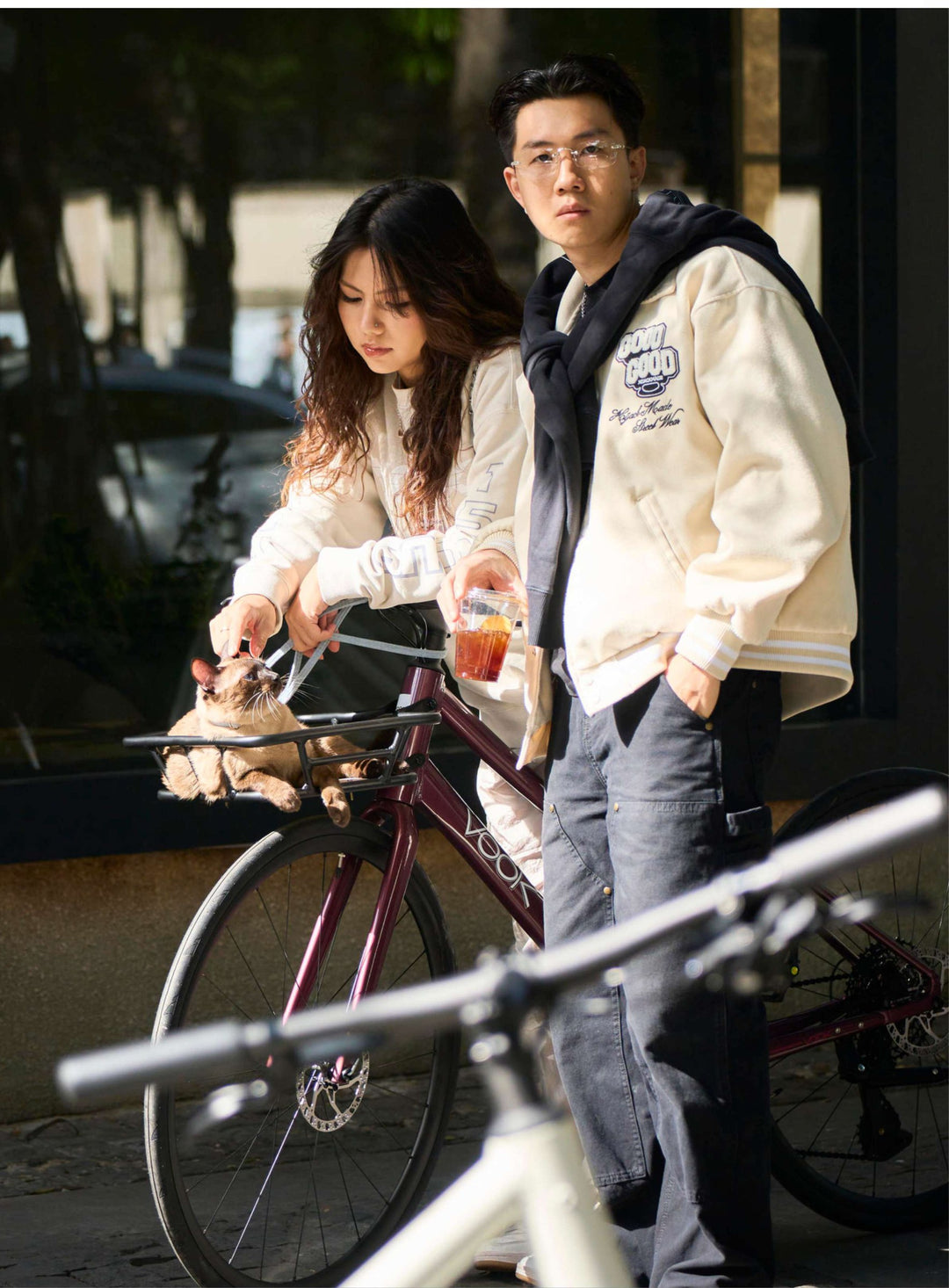 Riders with a Bordeaux Claret VOOK CRV in the city