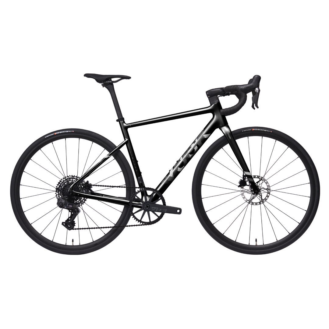 VOOK V8e carbon road bike in black, side view