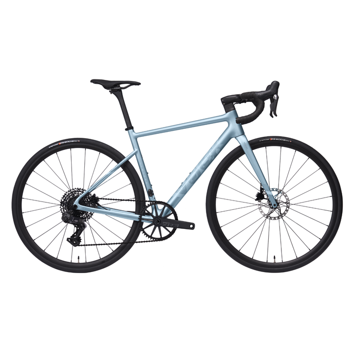 VOOK V8e carbon road bike in blue, side view